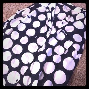 Navy and white polka dot button up tank